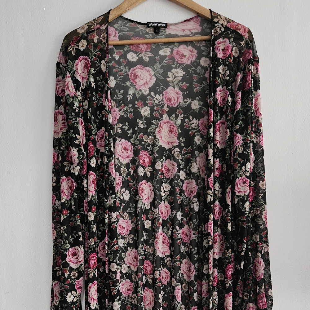 Wearever Women's Long Black Floral Bathing Suit Cover Up Size XL - Picture 2 of 7